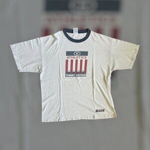 vintage 2000's XL Tommy Hilfiger Athletics graphic t shirt blue piping retro